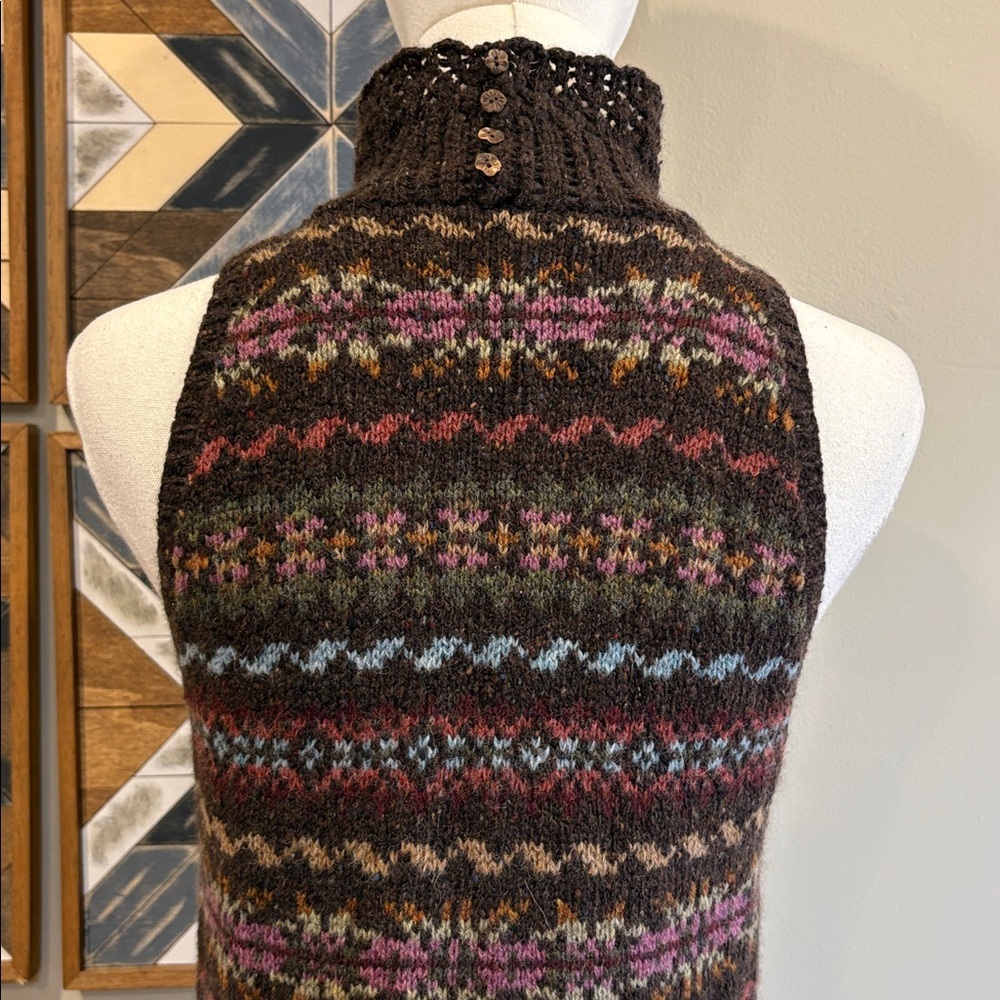 Vintage Ralph Lauren Blue Label Brown Fair Isle Hand Knit Sleeveless Sweater M - Picture 8 of 13